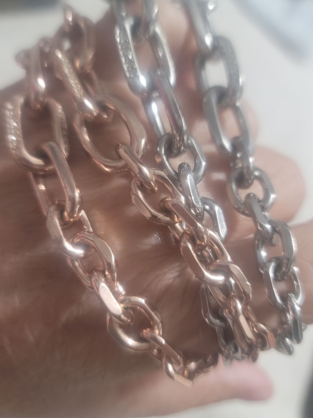 Dual-Tone Link Chain Bracelet Set — Rose Gold & Silver